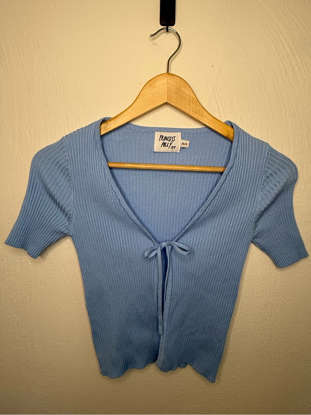 Princess Polly NWOT Baby Blue Ribbed Tie-Front Knit Top